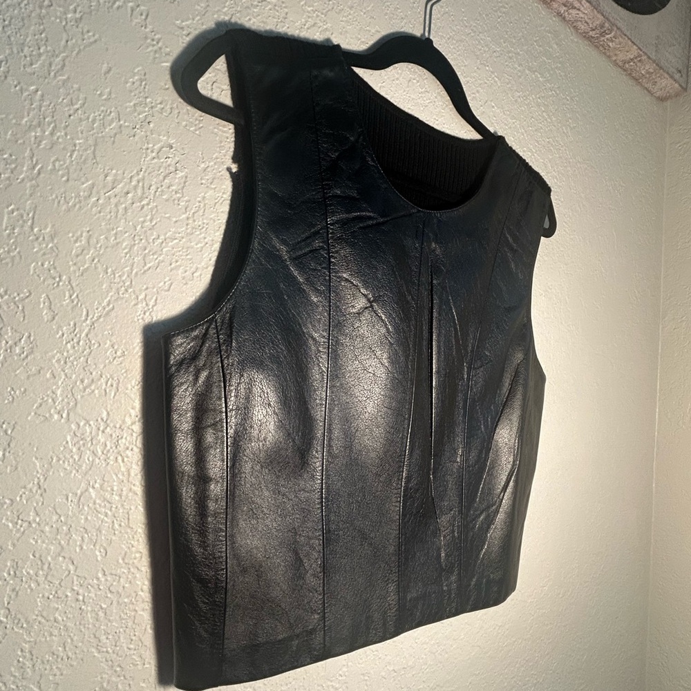 Telluride Clothing Co. Genuine Leather Black Sweater Vest Size Medium - Picture 2 of 7